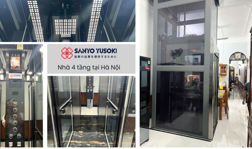 Công trình thang máy đặt giữa không gian bếp ăn Sanyo
