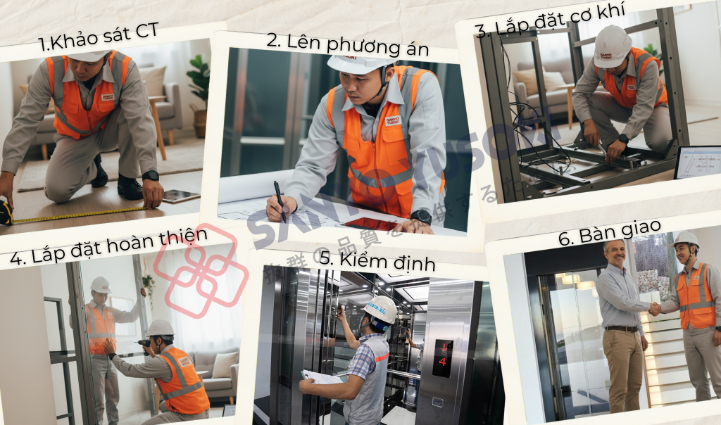 Quy trình lắp đặt thang máy tại Sanyo Yusoki